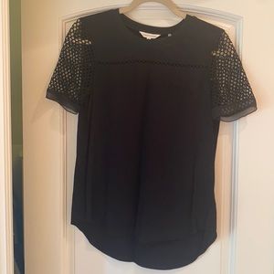 Rebecca Taylor Black Silk Top with Mesh Sleeves